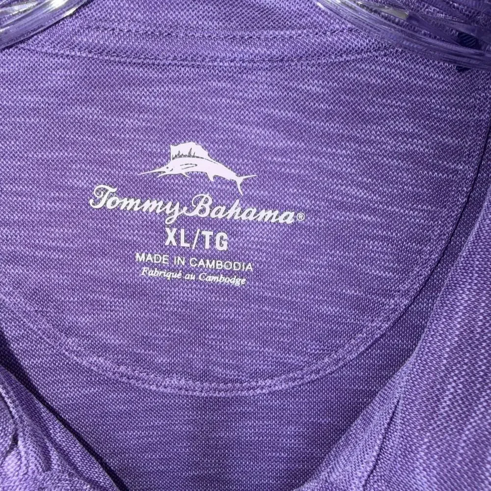 Tommy Bahama Sweater Mens Large Purple Quarter Zip Pullover Marlin Logo Casual